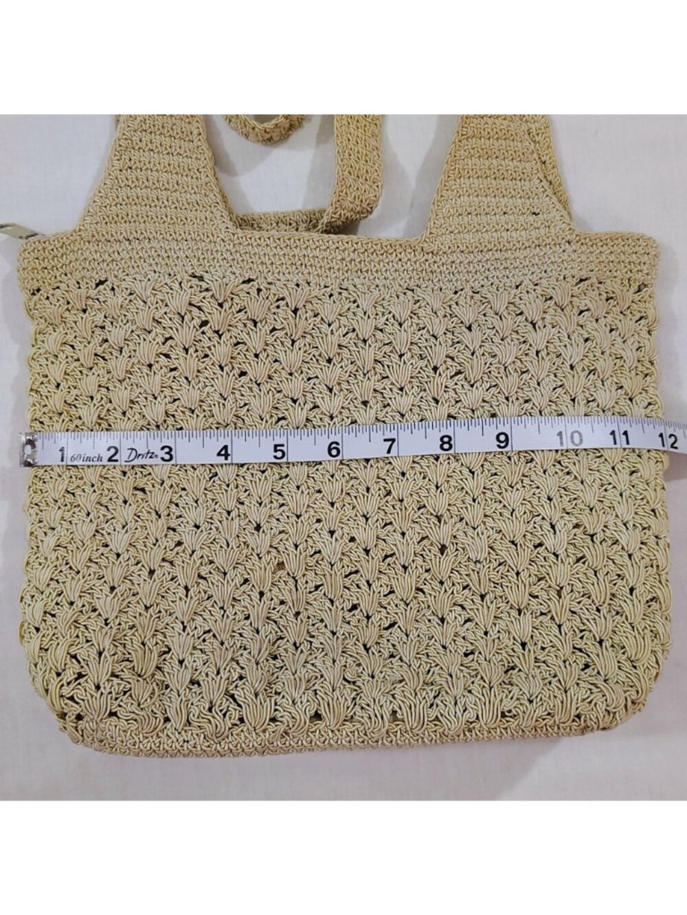 Woven Shoulder Bag Beige Zipper Lightweight Summer Tote Durable Crochet Design - Picture 10 of 16